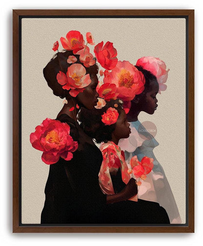 Black Mother and Two Daughters Framed Canvas Wall Art Print: