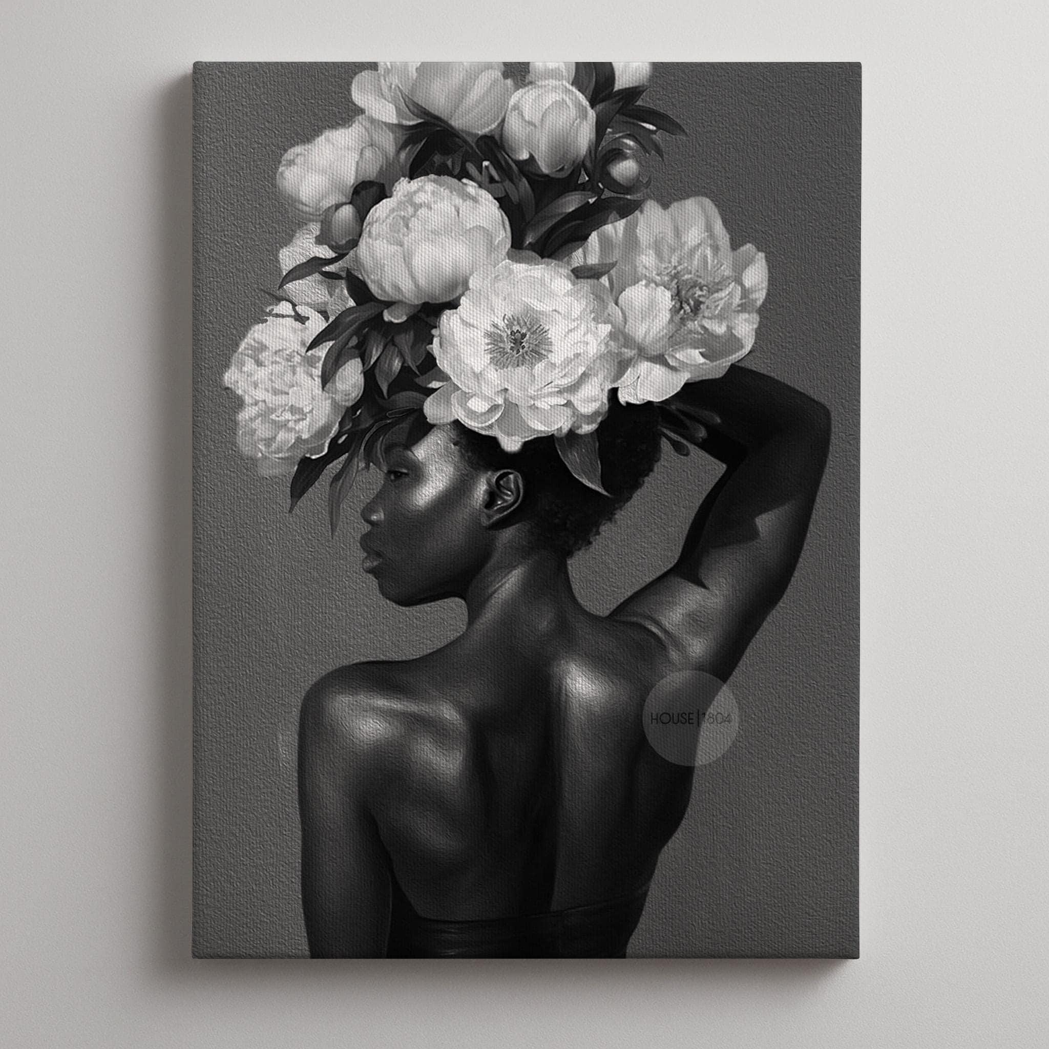 Black and White Black Woman Flower Art Print
