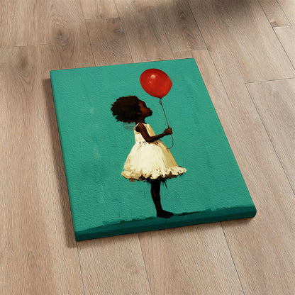 Little Black Girl Art, Joyful Balloon Nursery Canvas Print Framed