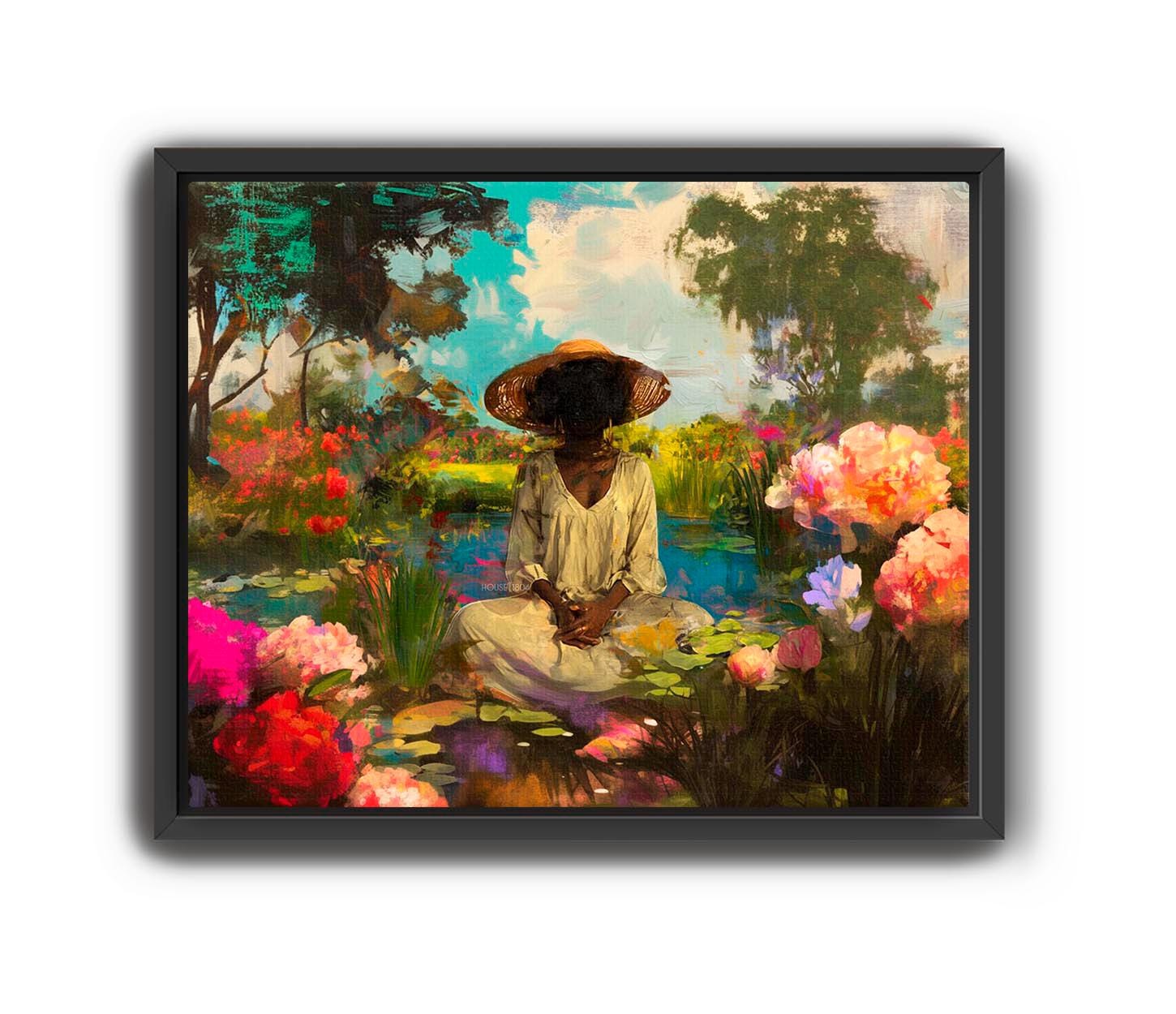 Black Woman Portrait Art: Blue Pink Green Wall Canvas Prints