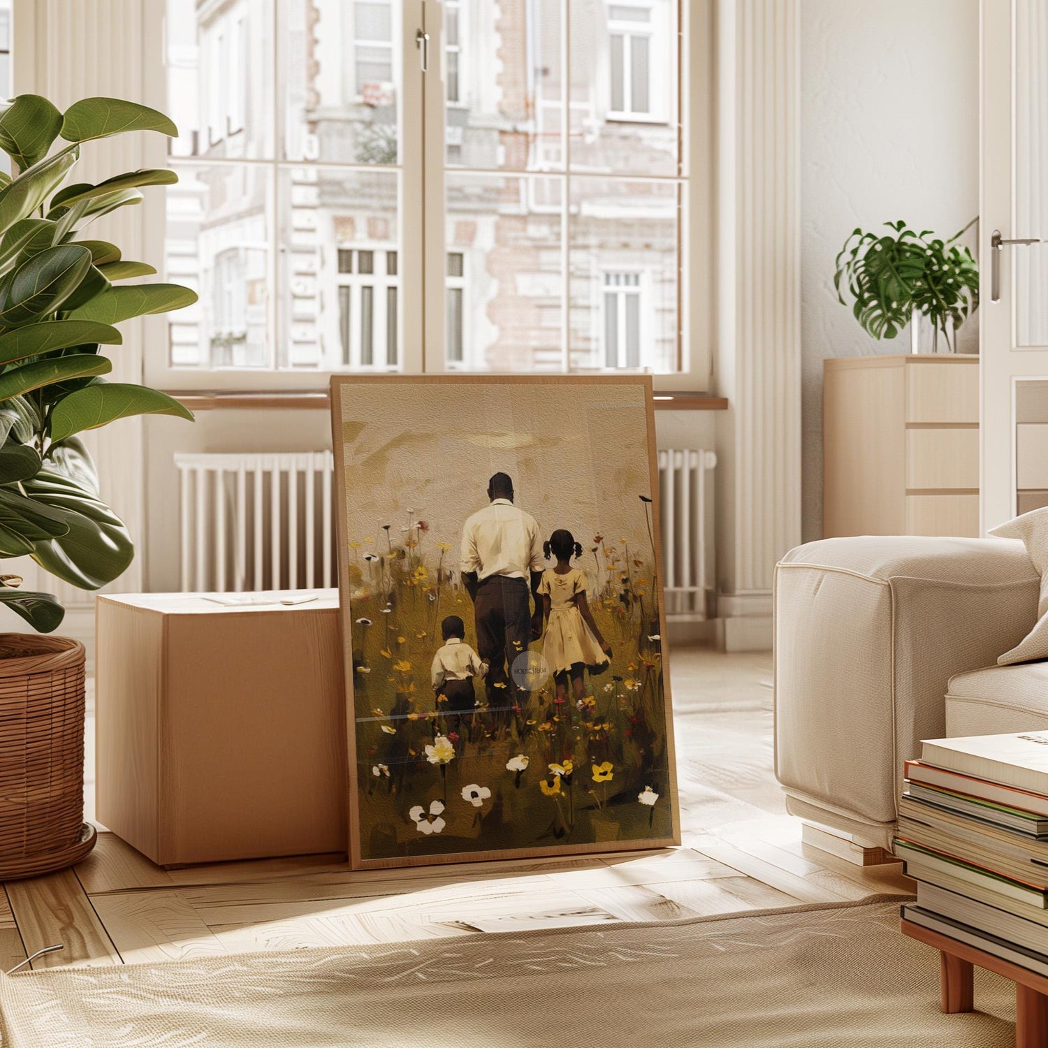 Black Father Daughter Son Canvas, Fathers Day Gift