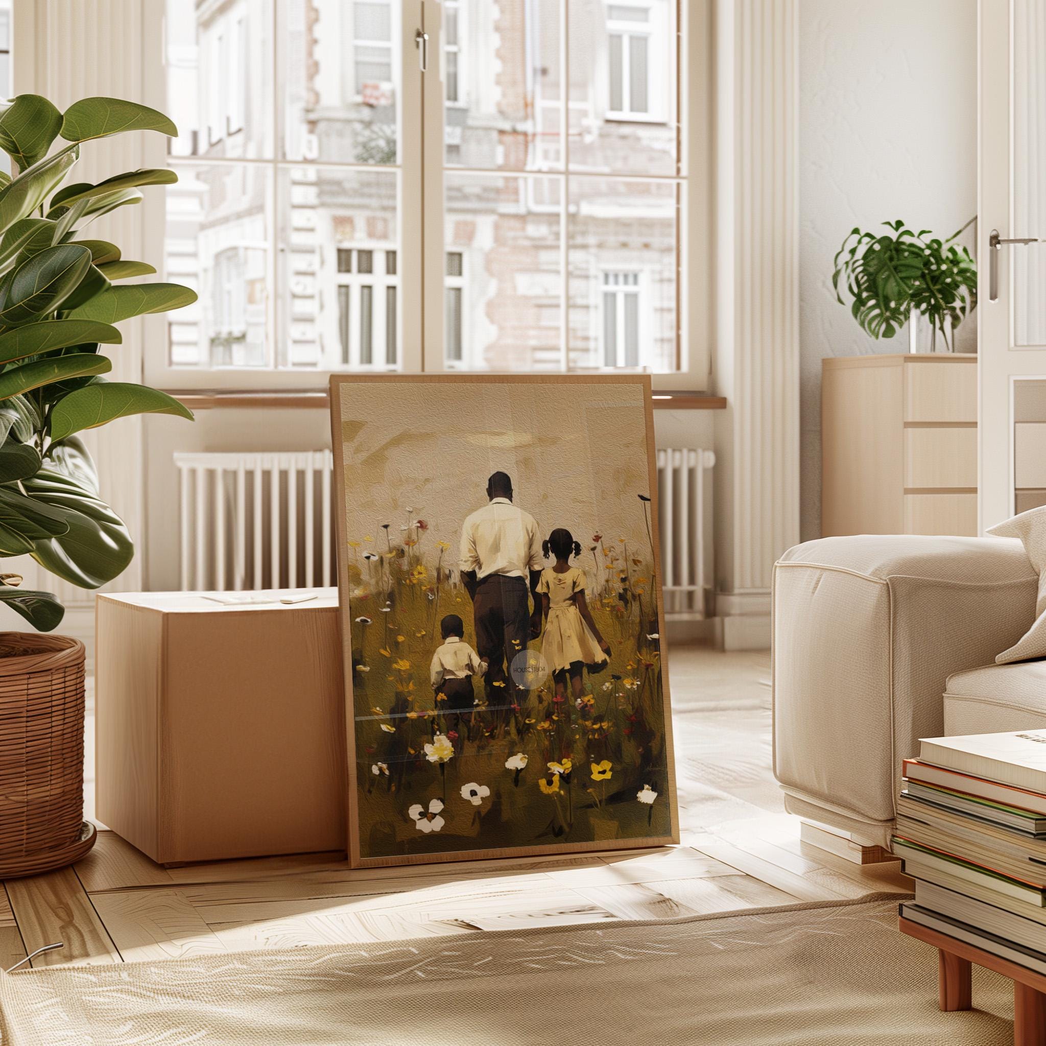 Black Father Daughter Son Canvas, Fathers Day Gift