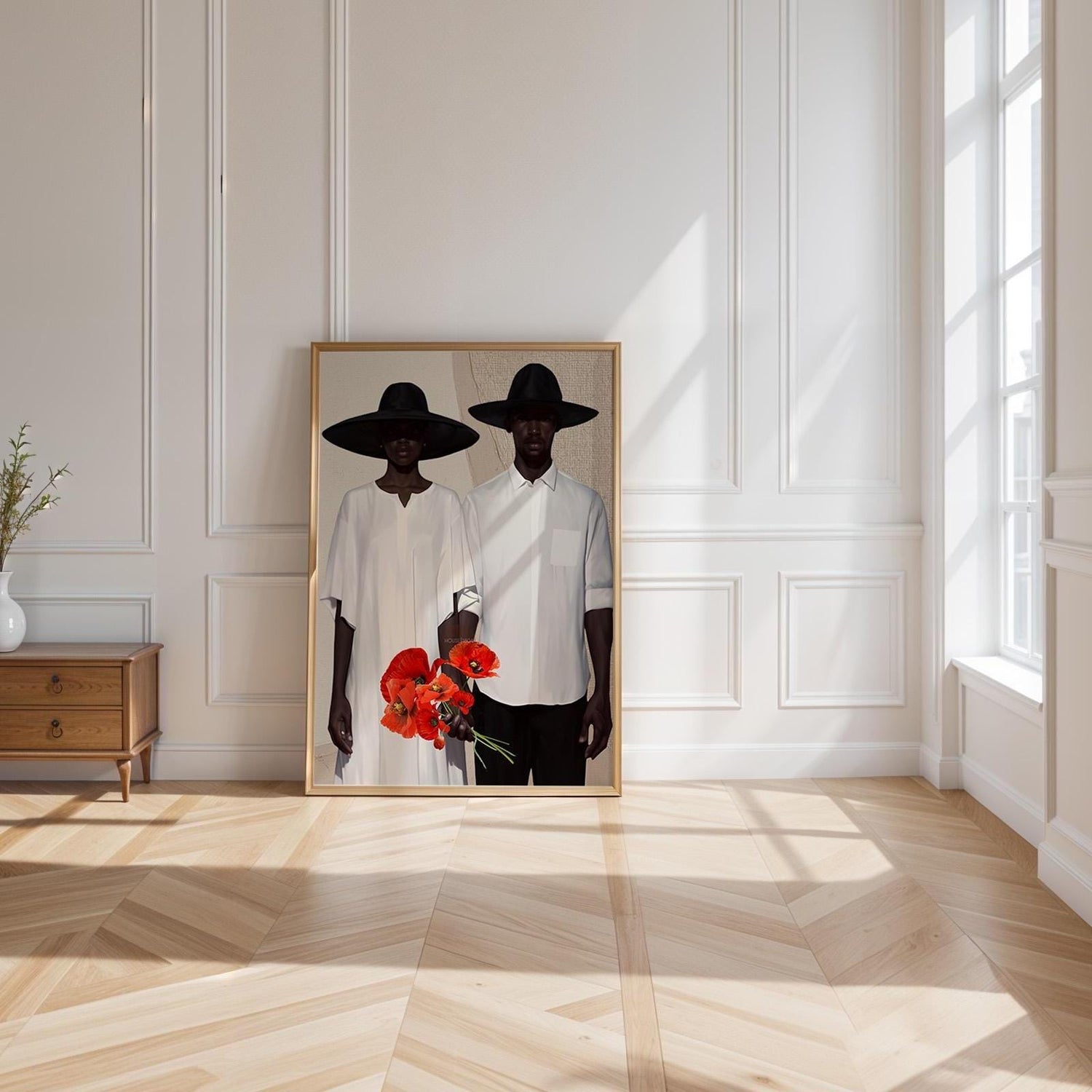 Afrocentric Couple Art Print: Black Love, Modern Poppies