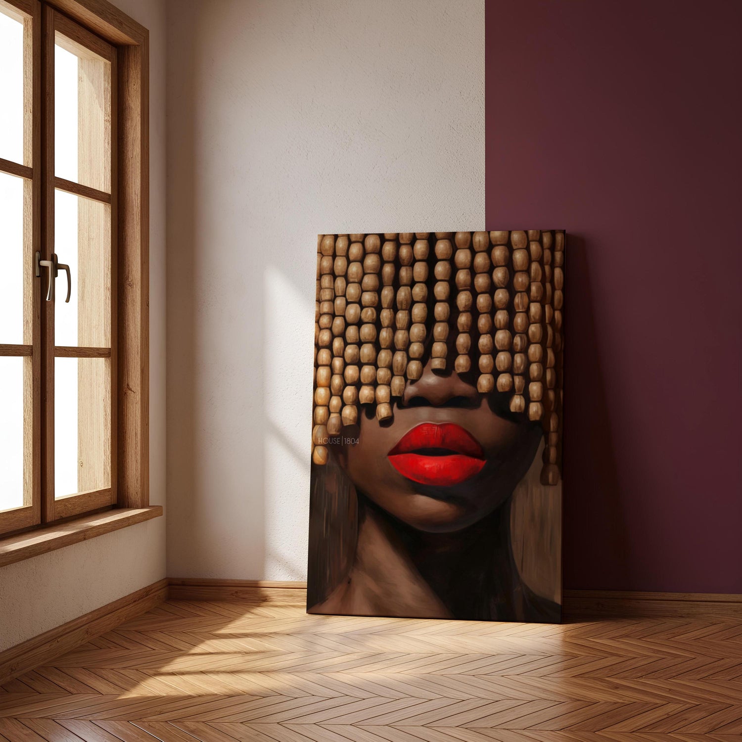 Black Woman Art Print: Beaded Headpiece Wall Art, Bold Black Woman Wall Art, Black Interior Design Print, African American Canvas Decor