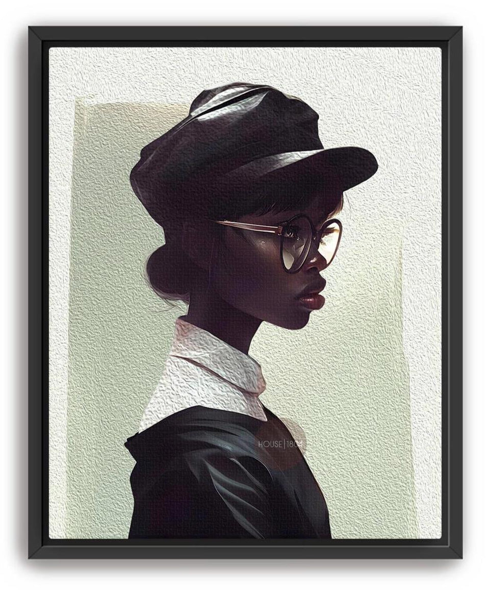 Black Woman Hat Canvas Art, Minimalist