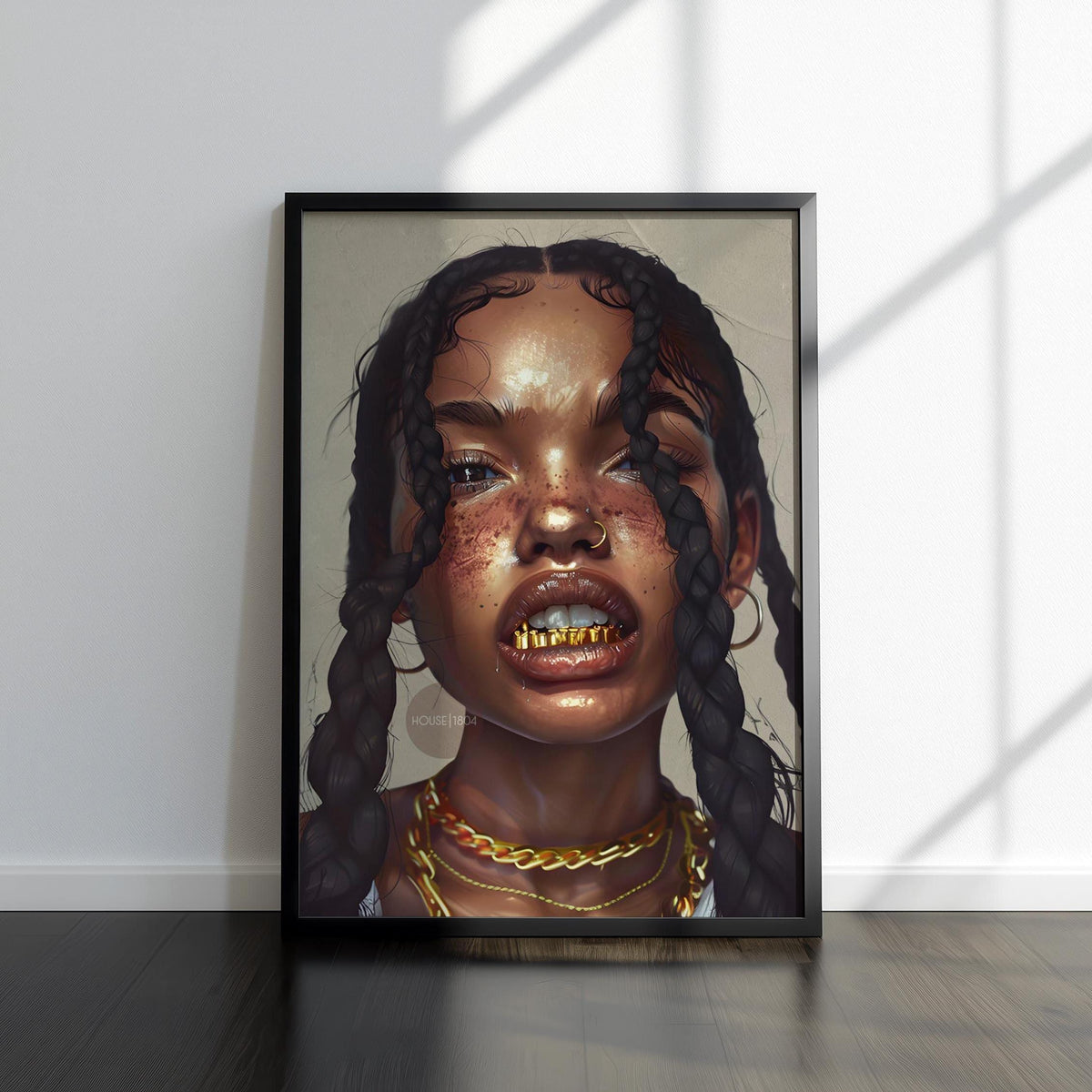 Black Girl Canvas Artwork: African American Grillz Art Print, Urban Boho Neutral Decor