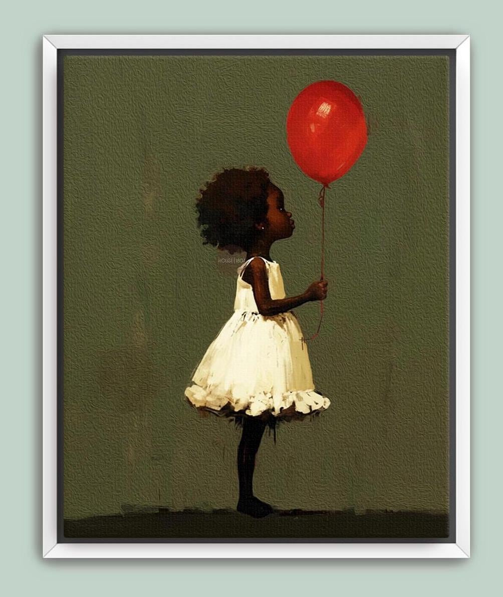 Black Girl Art, Whimsical Balloon Print | Paper Or Canvas, Nursery Wall Decor - Multiple Sizes