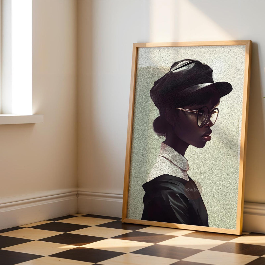 Black Woman Hat Canvas Art, Minimalist