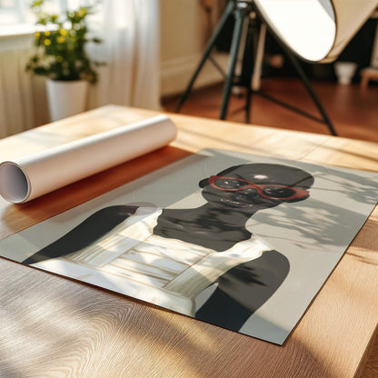 African American Girl Portrait Canvas Print, Red Burgundy + Beige
