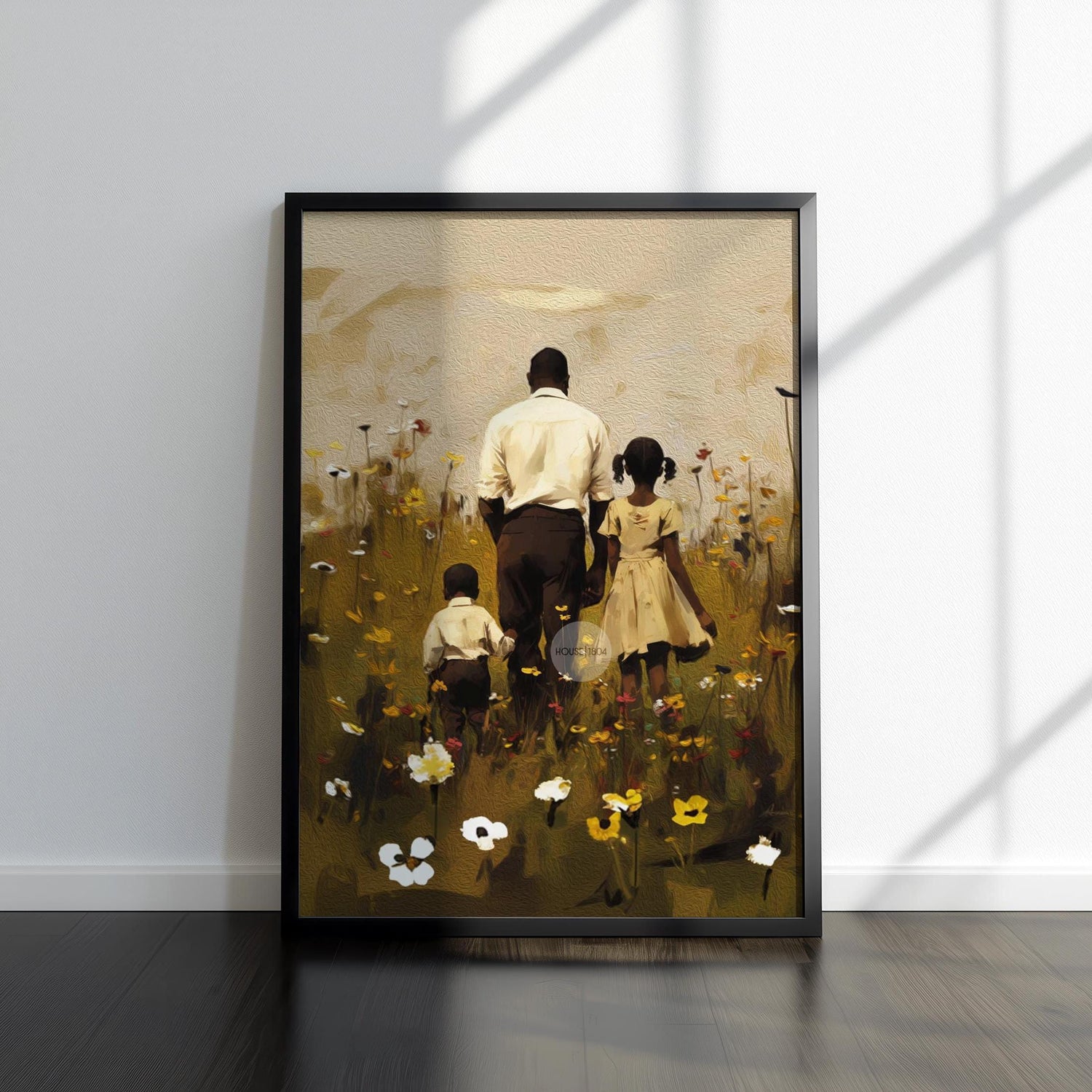 Black Father Daughter Son Canvas, Fathers Day Gift