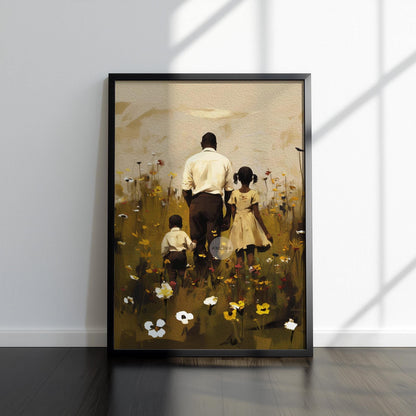 Black Father Daughter Son Canvas, Fathers Day Gift