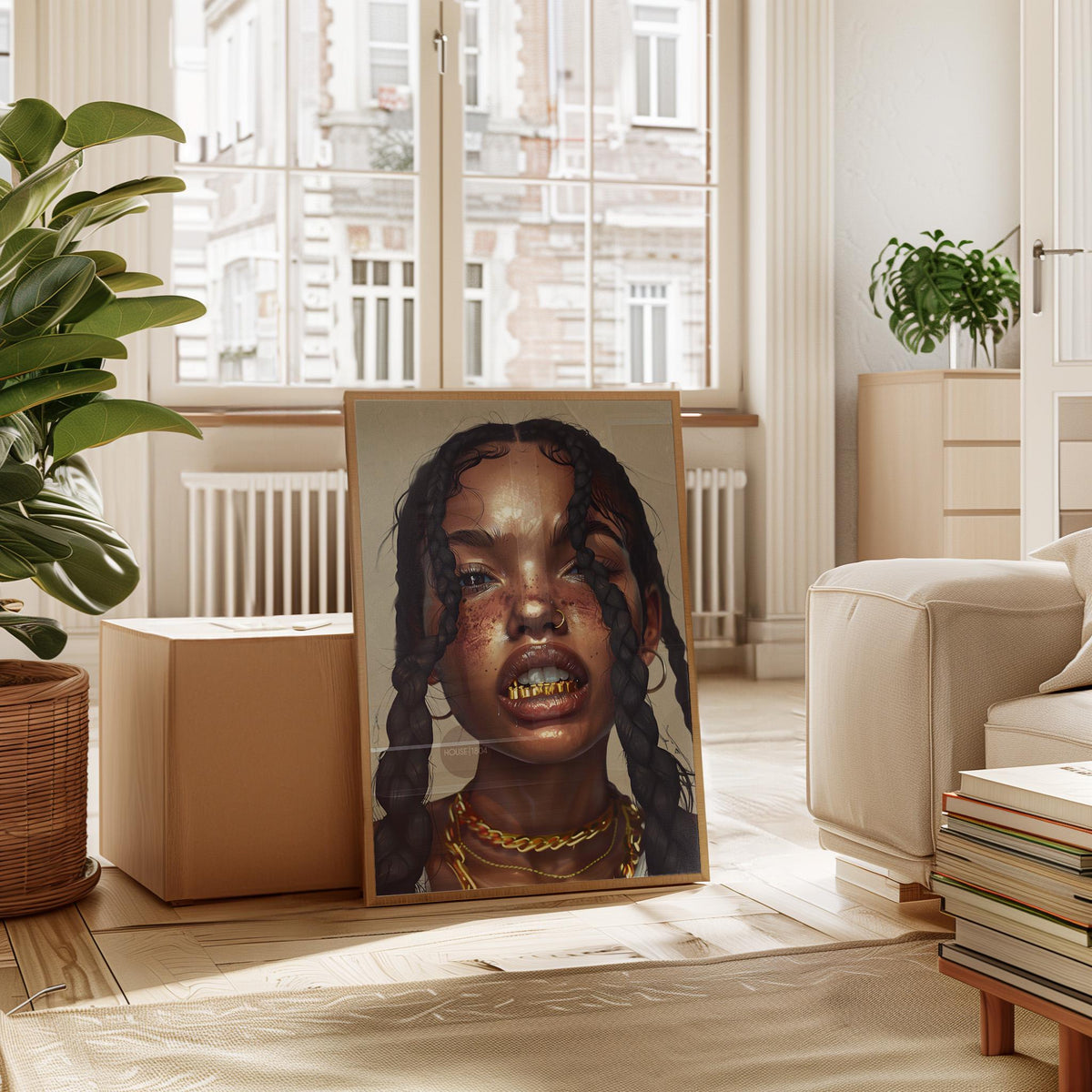Black Girl Canvas Artwork: African American Grillz Art Print, Urban Boho Neutral Decor
