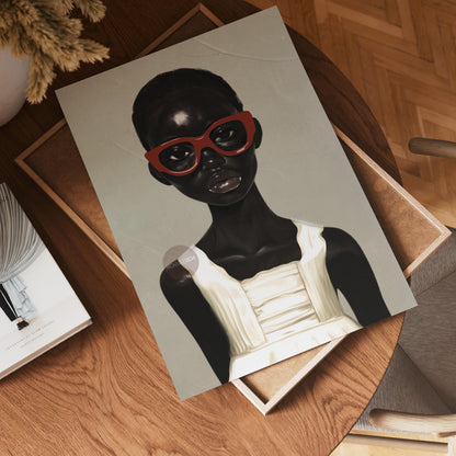 African American Girl Portrait Canvas Print, Red Burgundy + Beige