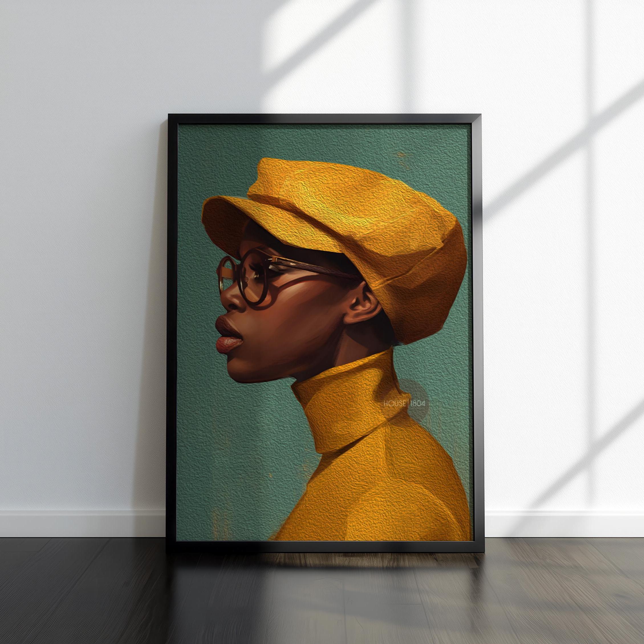 Urban Black Woman Art Print, Bold Yellow &amp; Green, Modern Canvas Wall Decor