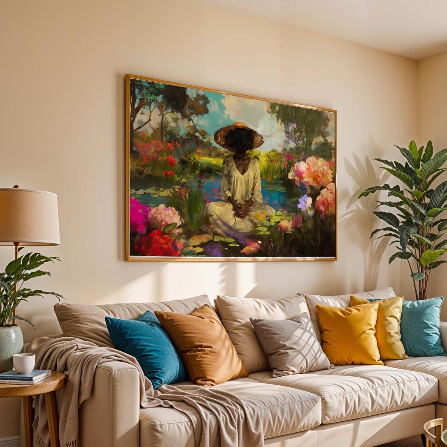 Black Woman Portrait Art: Blue Pink Green Wall Canvas Prints