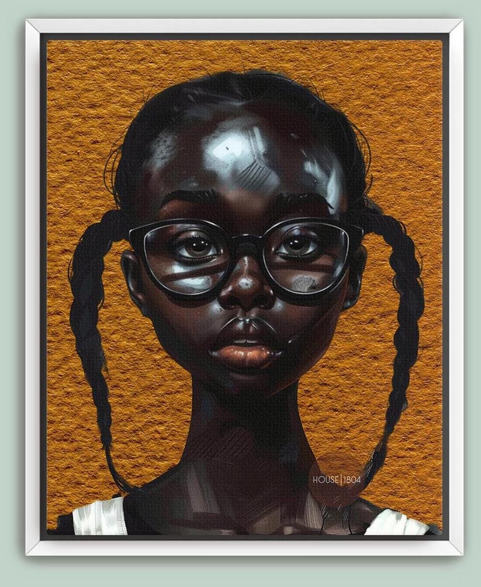 Melanin Art Print - Black Girl Canvas Bold Yellow Art on Hand Stretched Canvas