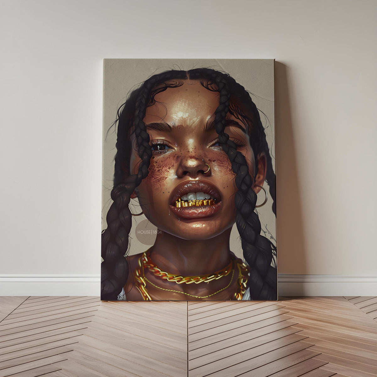 Black Girl Canvas Artwork: African American Grillz Art Print, Urban Boho Neutral Decor