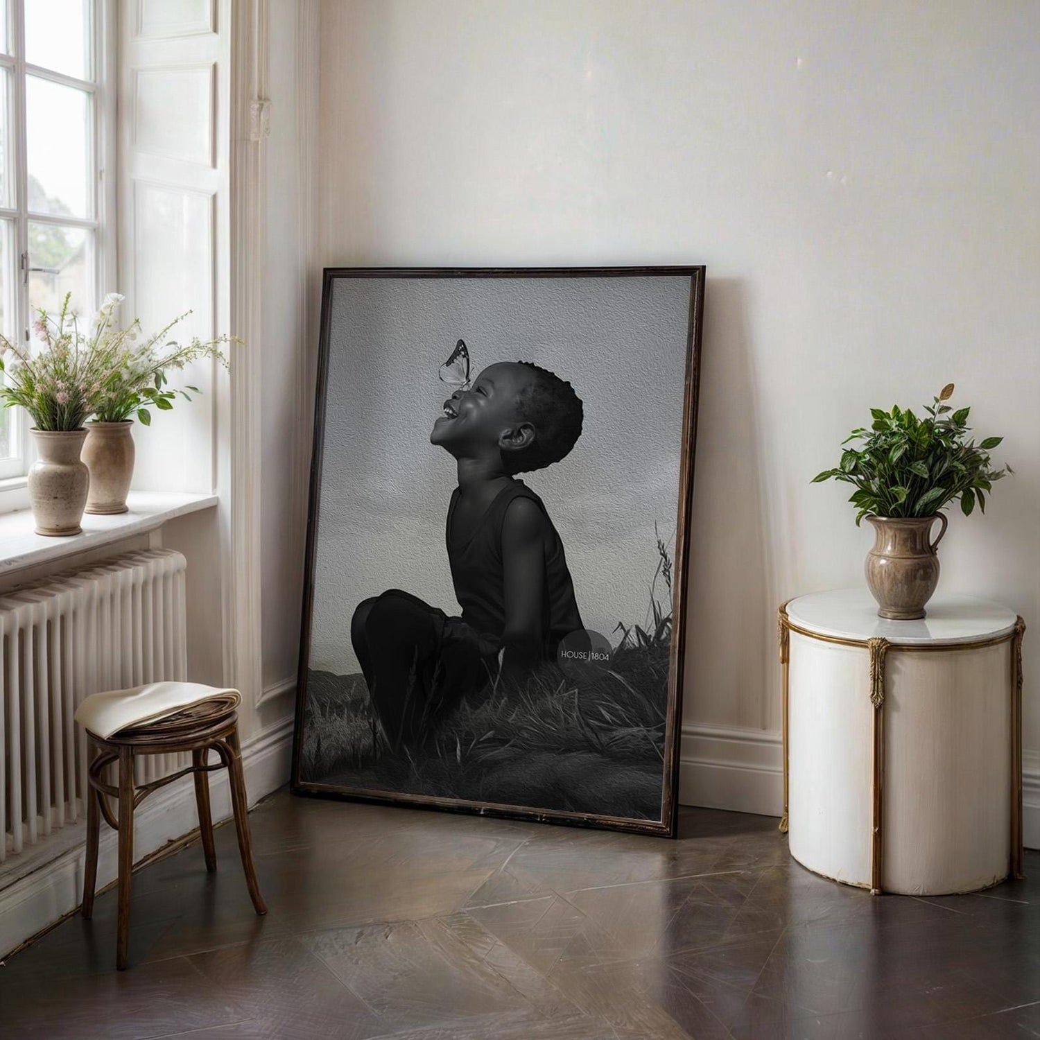 Black Boy Joy Art Canvas Framed, Black and White