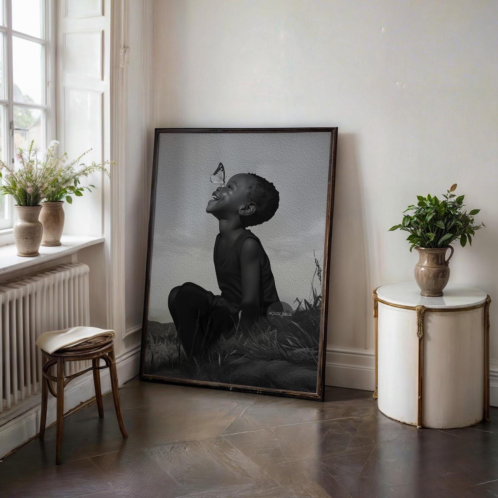 Black Boy Joy Art Canvas Framed, Black and White