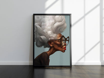 Afrocentric Wall Art Quirky Retro Grandma Portrait Canvas | Framed or Unframed