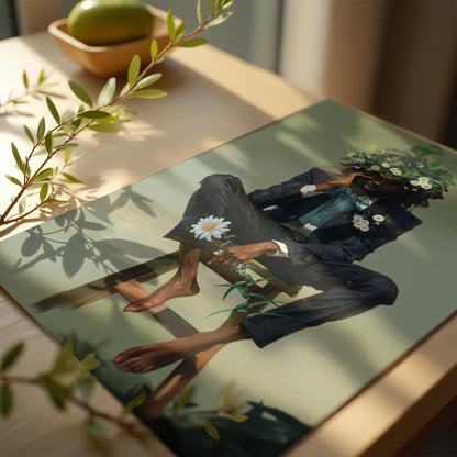 Black Man Floral Wall Art, Abstract Male Portrait, Contemporary Modern Canvas Print, Male Abstract Moody Wall Framed Print