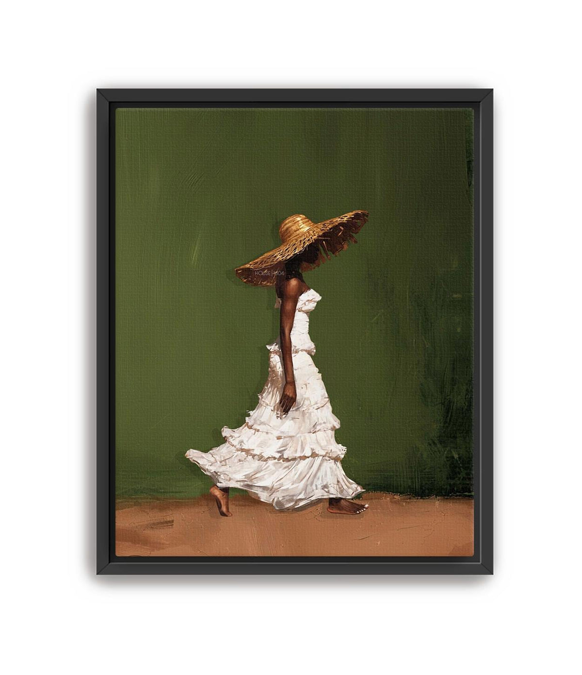 Afrocentric Wall Art, Black Woman Olive Green Boho Portrait Print