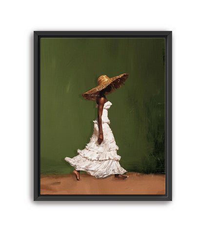Afrocentric Wall Art, Black Woman Olive Green Boho Portrait Print