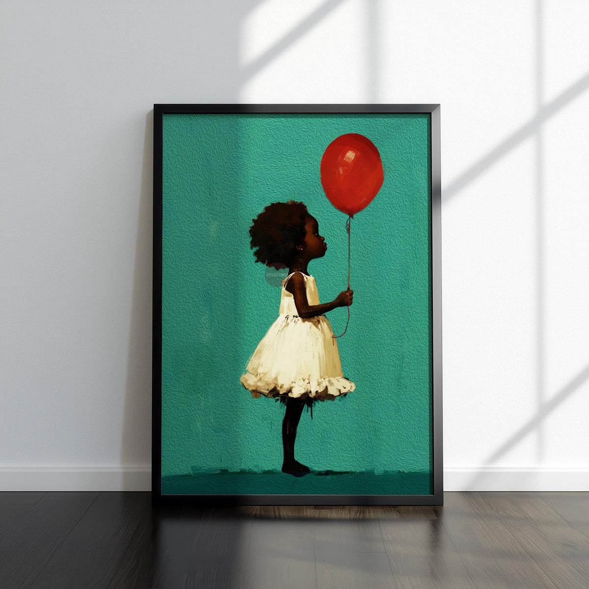 Little Black Girl Art, Joyful Balloon Nursery Canvas Print Framed