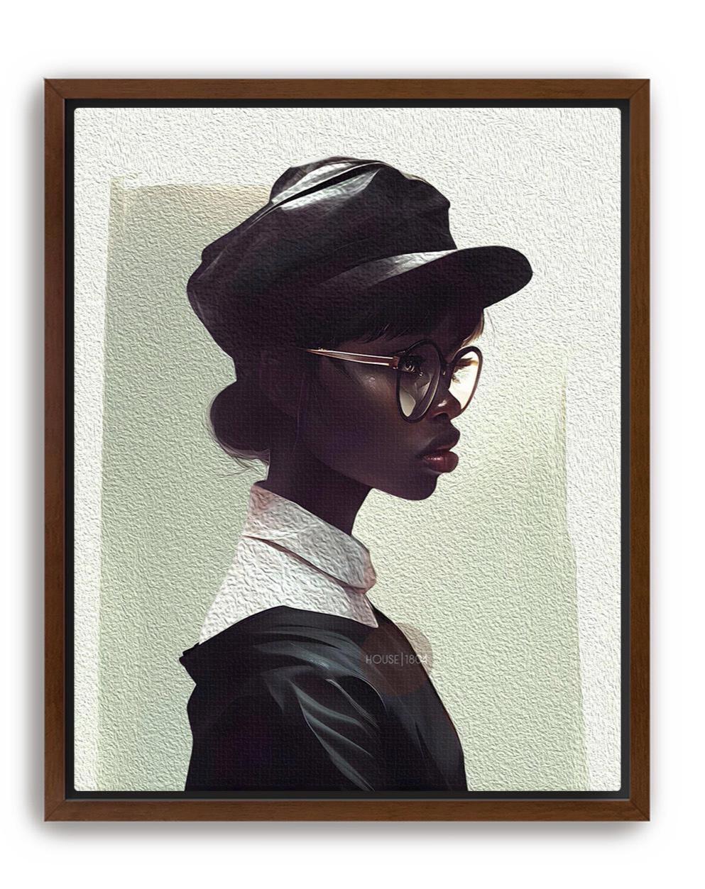 Black Woman Hat Canvas Art, Minimalist