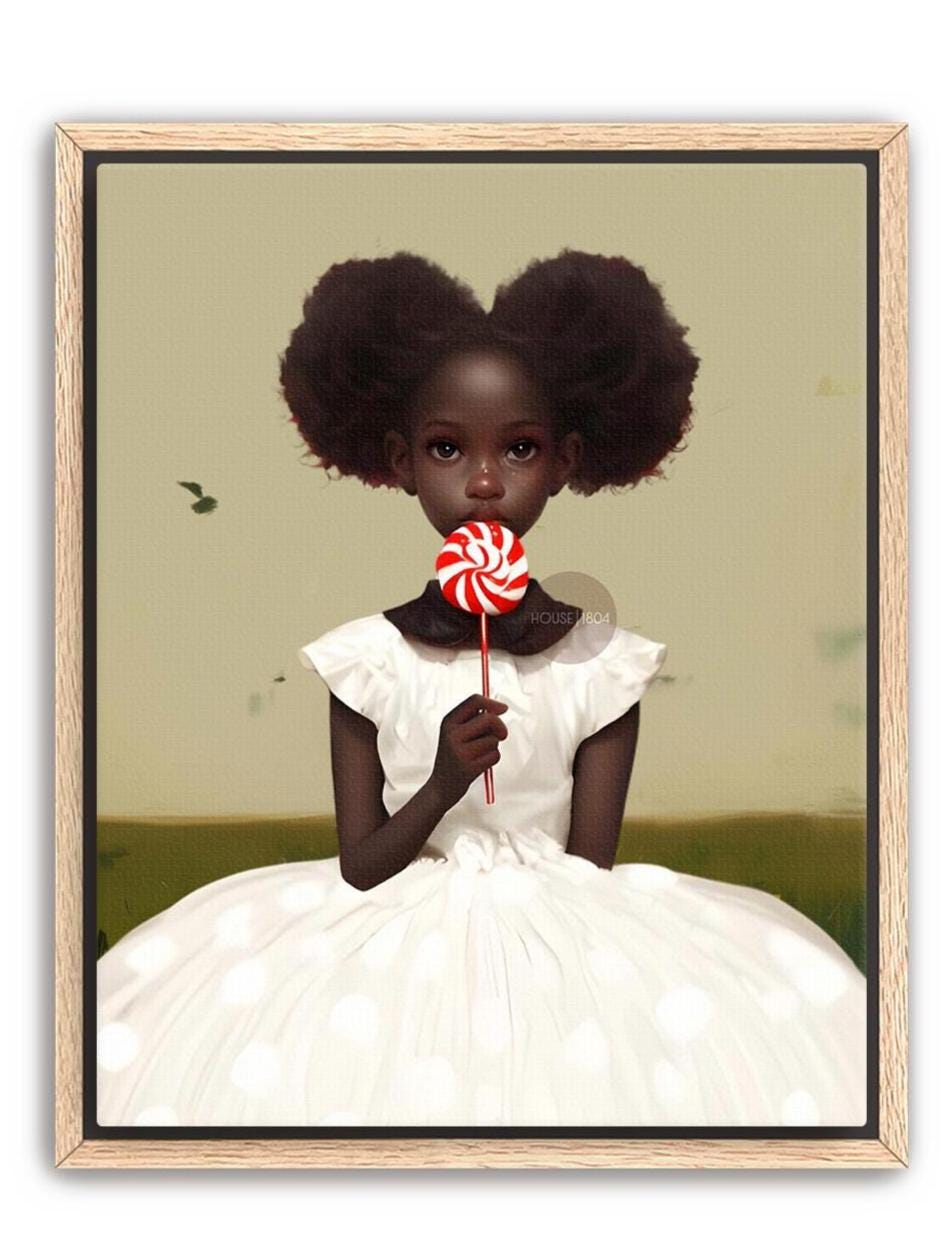 Little Black Girl Wall Art, Lollipop Art, Black Girl Princess Art