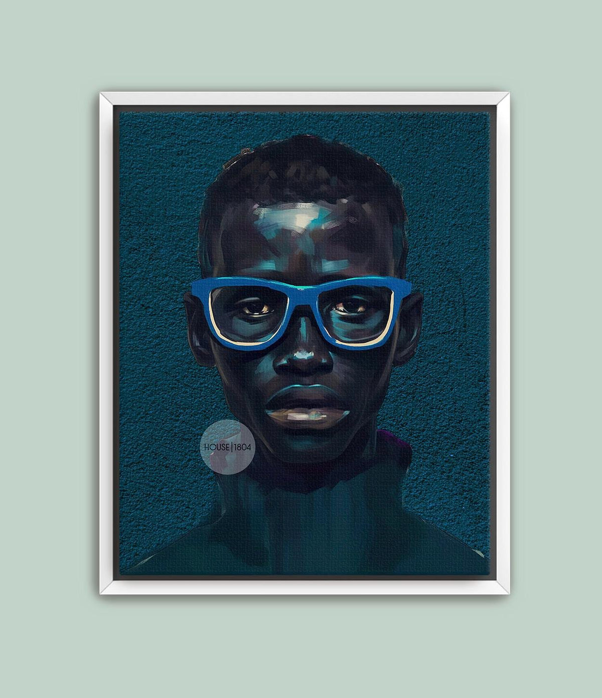 Modern Black Boy Art, Blue Portrait Art Fine Print Canvas | Framed or Unframed