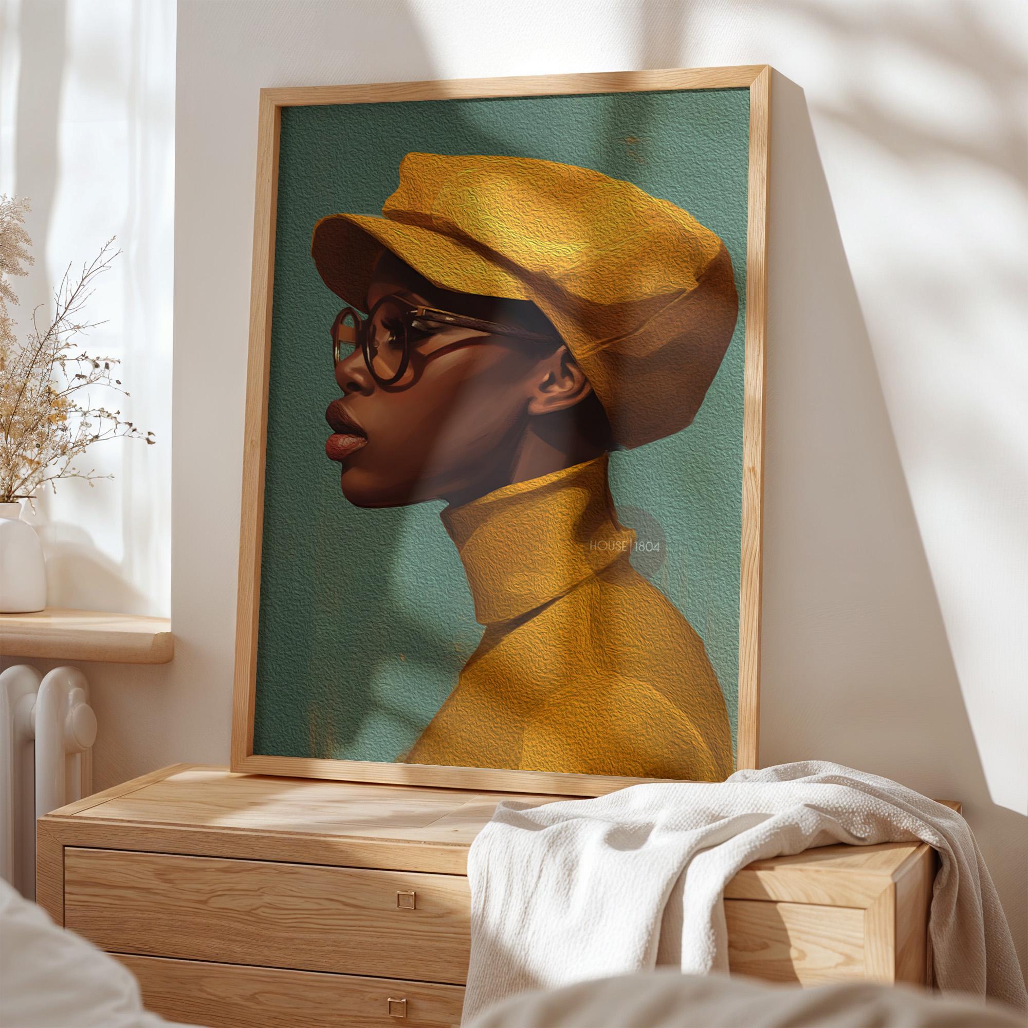 Urban Black Woman Art Print, Bold Yellow &amp; Green, Modern Canvas Wall Decor