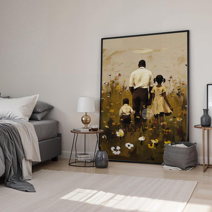 Black Father Daughter Son Canvas, Fathers Day Gift