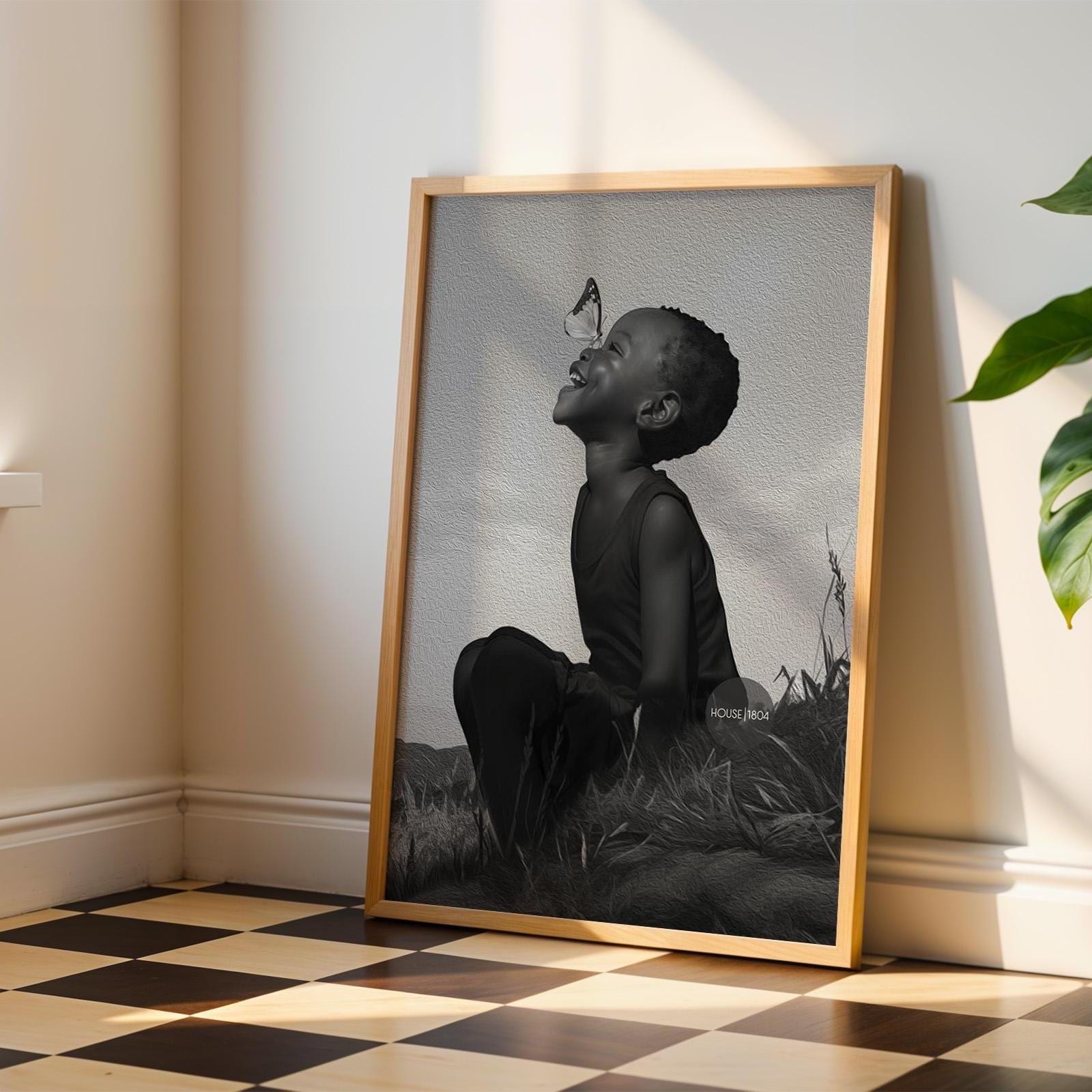 Black Boy Joy Art Canvas Framed, Black and White