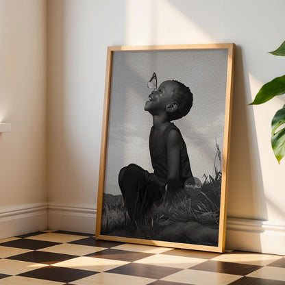 Black Boy Joy Art Canvas Framed, Black and White