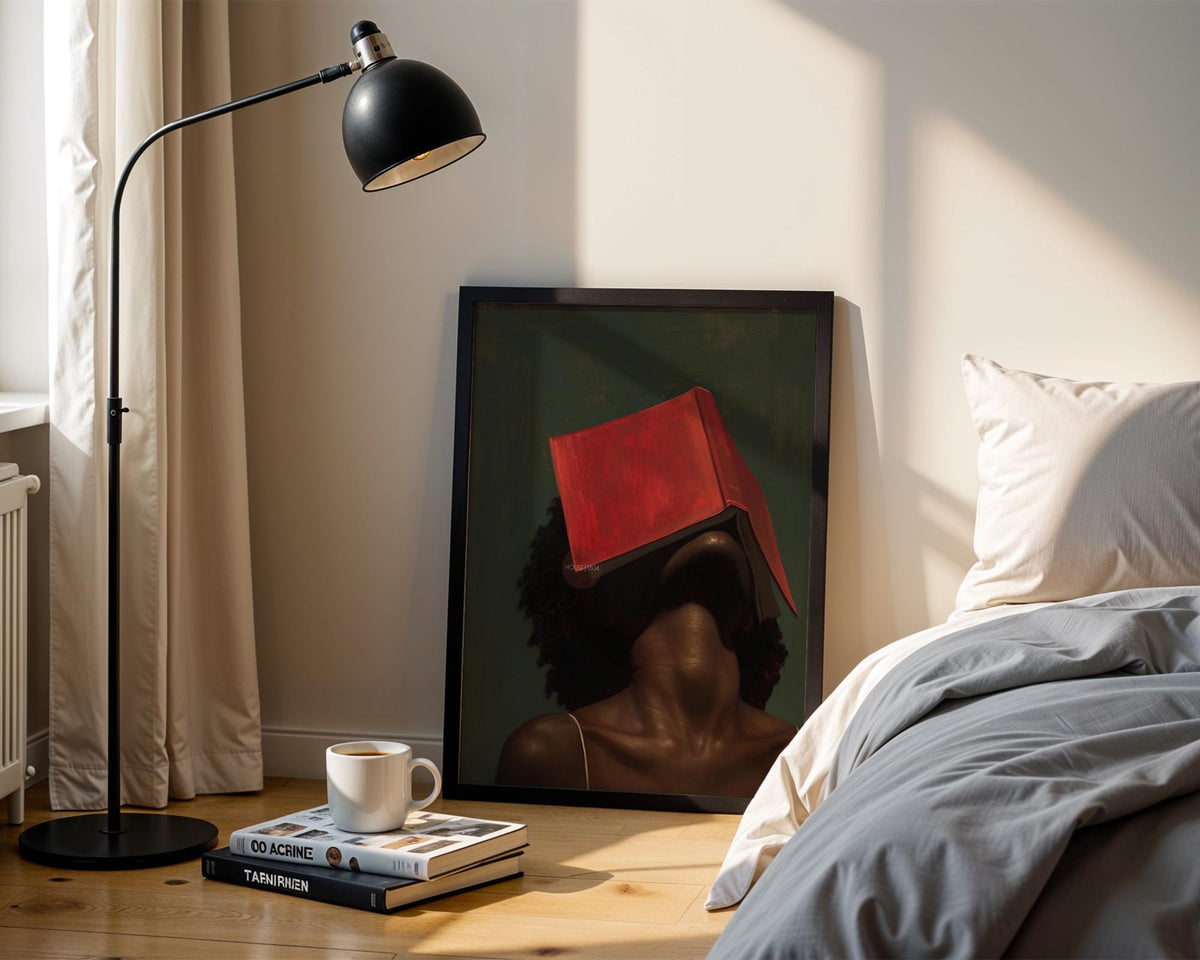 Black Woman Reading Art, Minimalist Green Portrait Canvas Prints!
