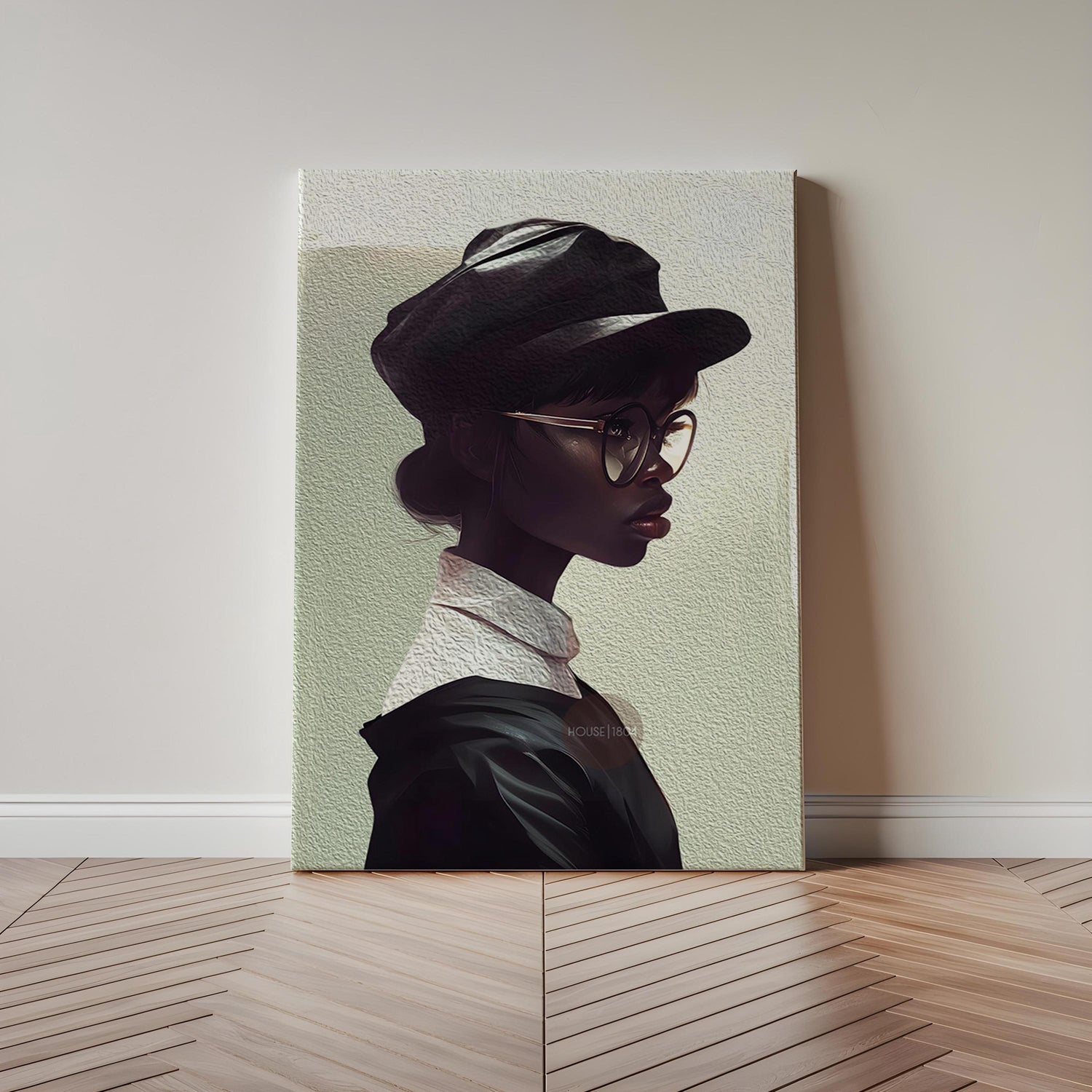 Black Woman Hat Canvas Art, Minimalist