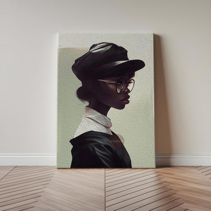 Black Woman Hat Canvas Art, Minimalist