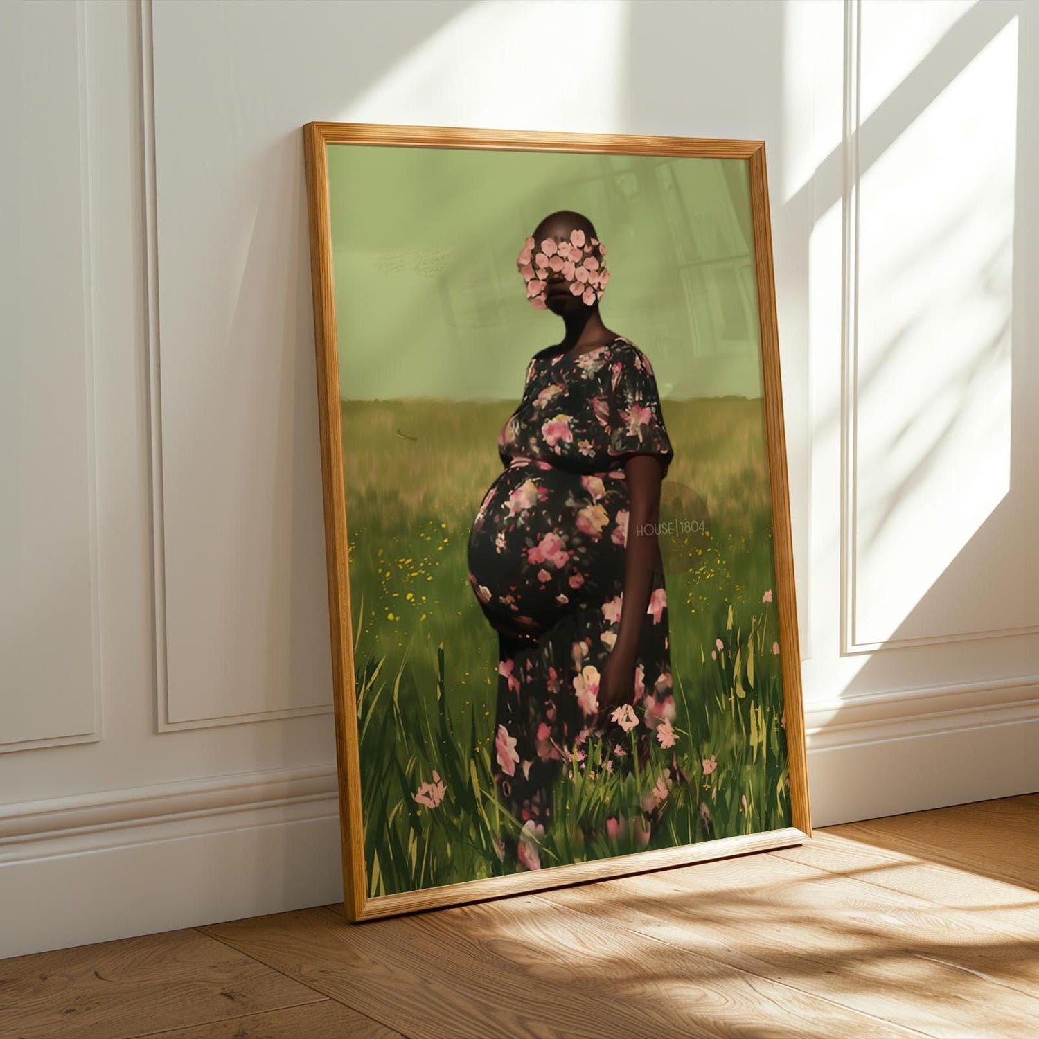 Black Pregnancy Wall Art: Colorful Motherhood, Pink and Green