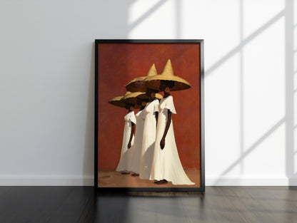 Afrocentric Women Canvas Art, Boho Sister Girl Friends Minimalist Canvas Print