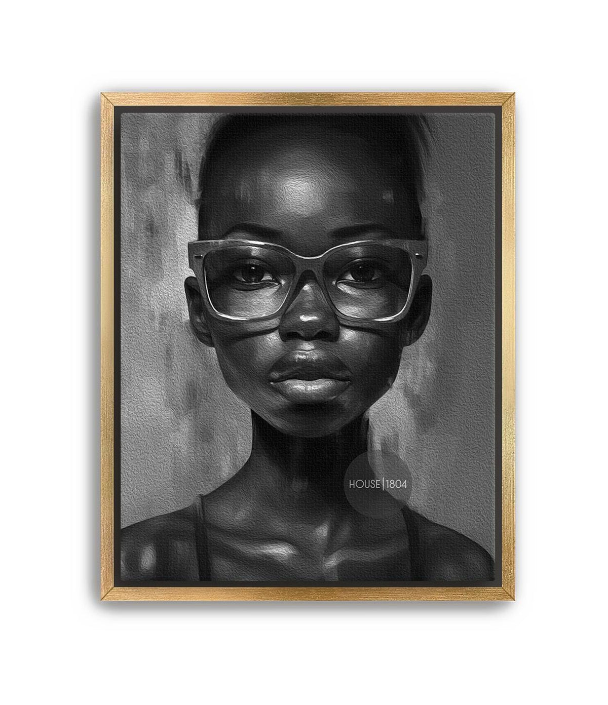 Black Woman Wall Art, Quirky Glasses Canvas Print Black White Art