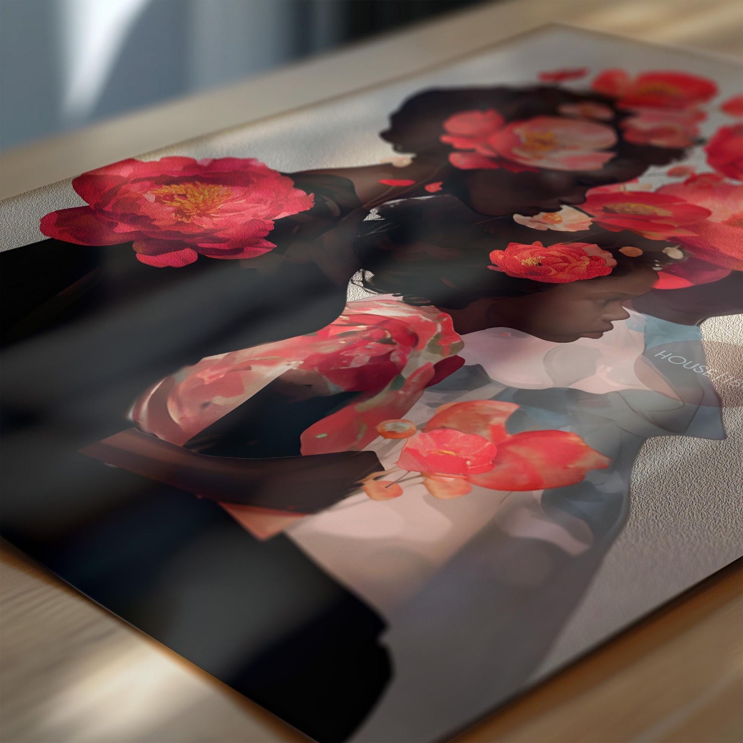 Black Mother and Two Daughters Framed Canvas Wall Art Print: