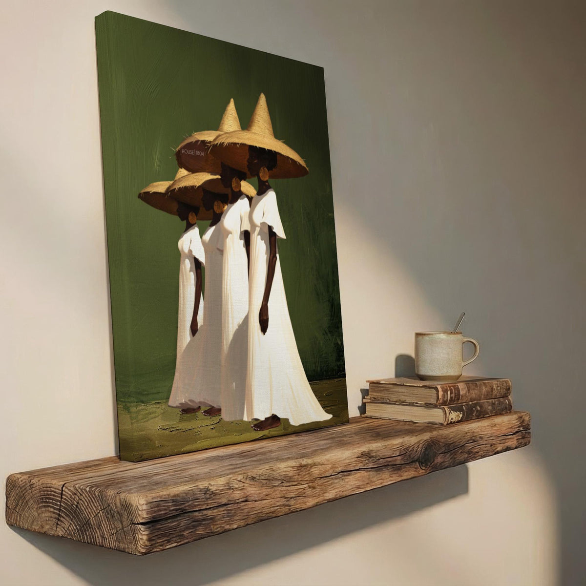 black women wall art, Sisterhood Canvas Print, Afrocentric  Contemporary, Olive Green.