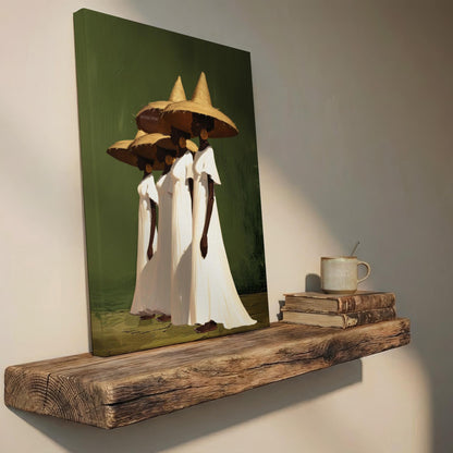 black women wall art, Sisterhood Canvas Print, Afrocentric  Contemporary, Olive Green.