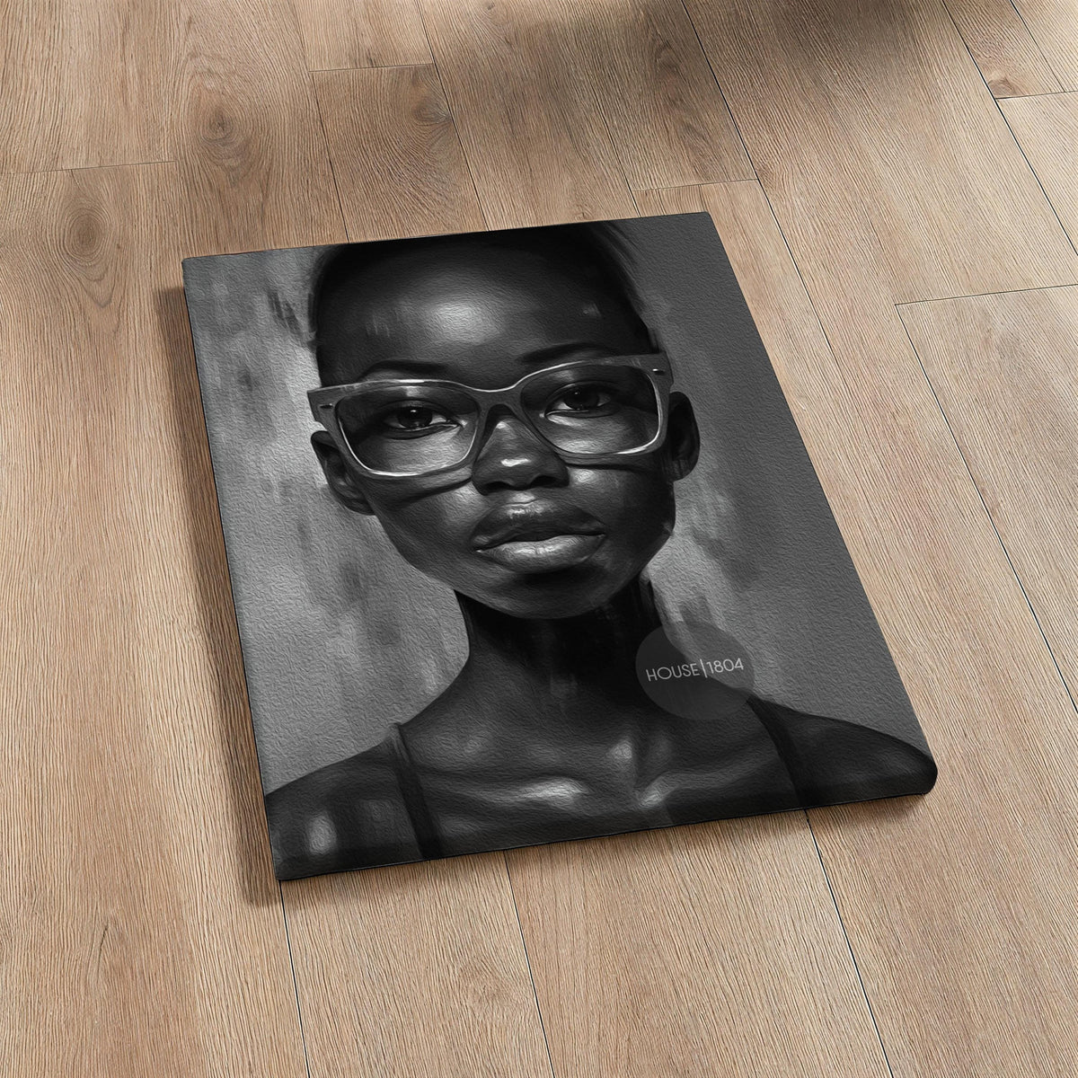 Black Woman Wall Art, Quirky Glasses Canvas Print Black White Art