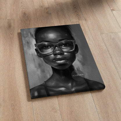 Black Woman Wall Art, Quirky Glasses Canvas Print Black White Art