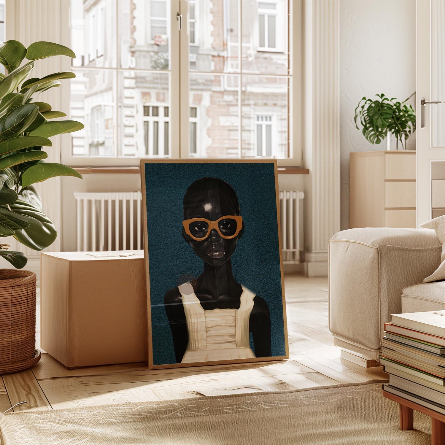 Black Girl Blues Portrait Framed Canvas Art
