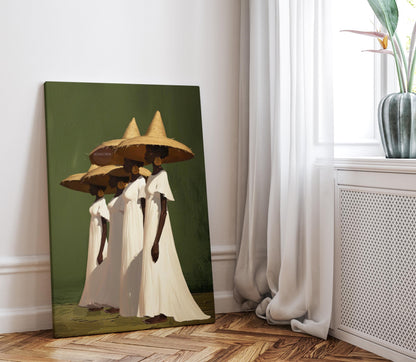 black women wall art, Sisterhood Canvas Print, Afrocentric  Contemporary, Olive Green.