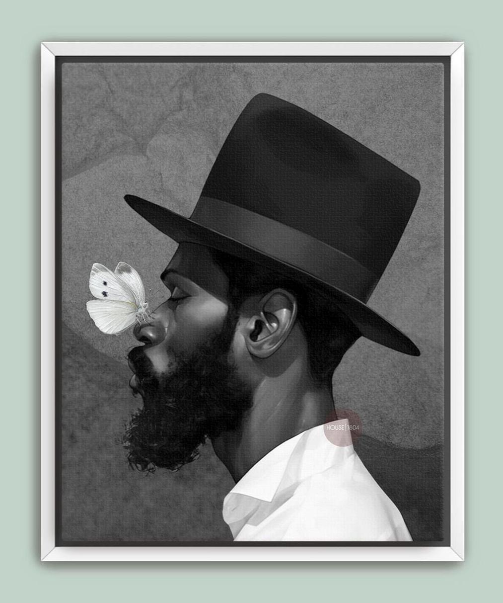 African American Man Portrait Print: Black White Modern Canvas Art