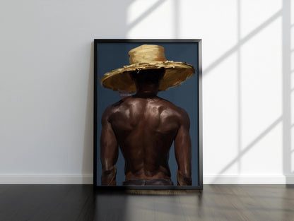 Afro Caribbean Wall Art, Island Black Man Portrait, Deep Blue Sea
